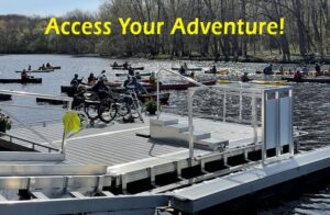 BoardSafe Access Your Adventure floating dock and kayakers