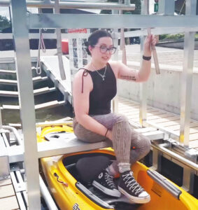 Tara Shett enters kayak using BoardSafe Adaptive Launch