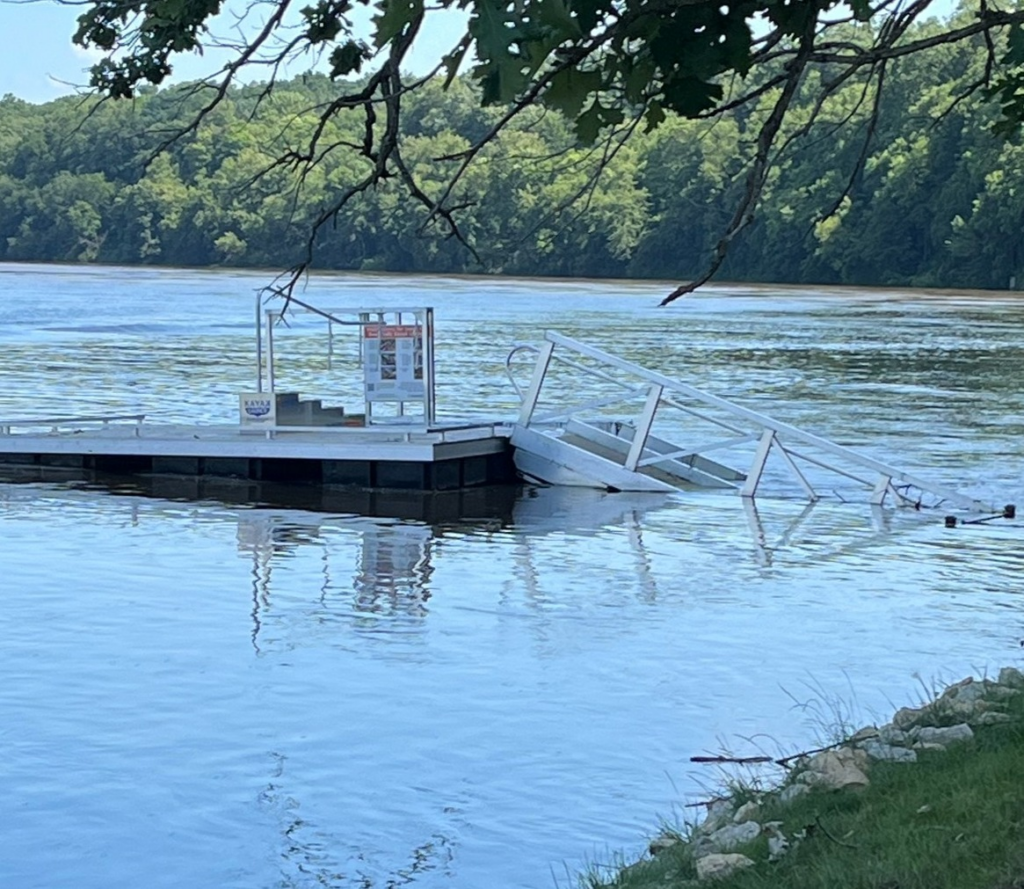Dixon, IL Dixon, IL, BoardSafe Accessible and Adaptive Kayak Launch Floating in Flood