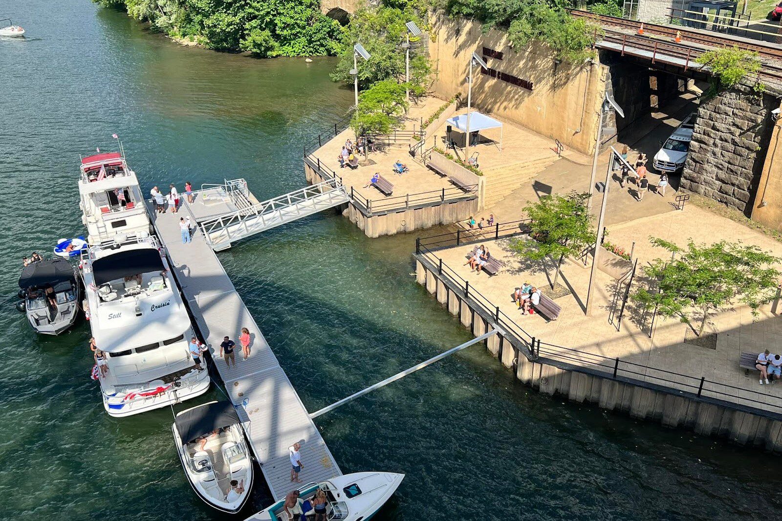 BoardSafe dock and kayak system aerial view Monongahela River