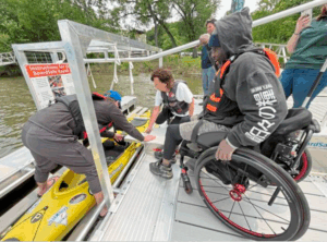 Kayak being fitted into BoardSafe Verona launch