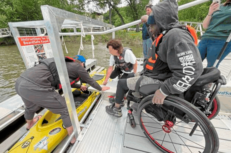Kayak being fitted into BoardSafe Verona launch