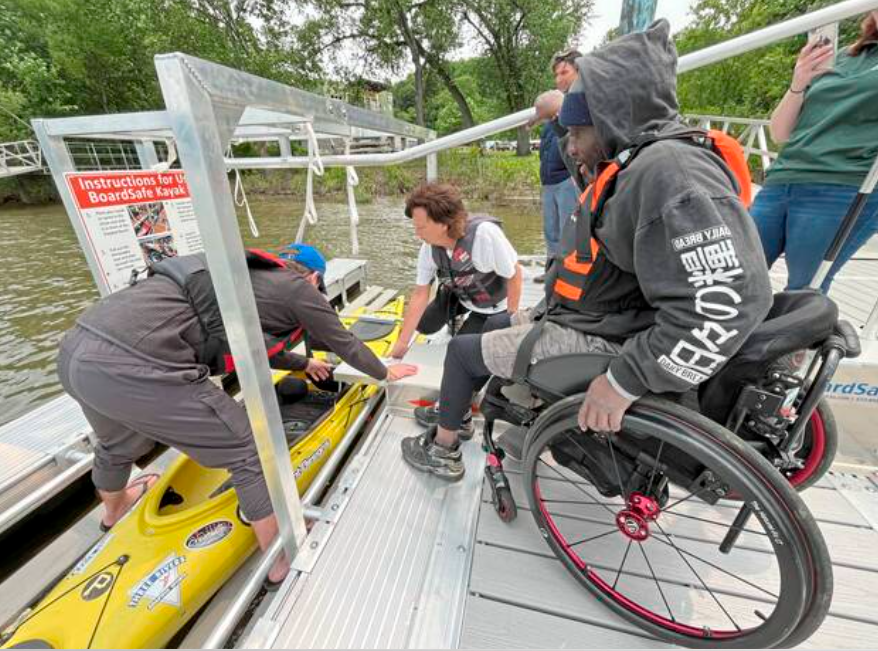 Kayak being fitted into BoardSafe Verona launch