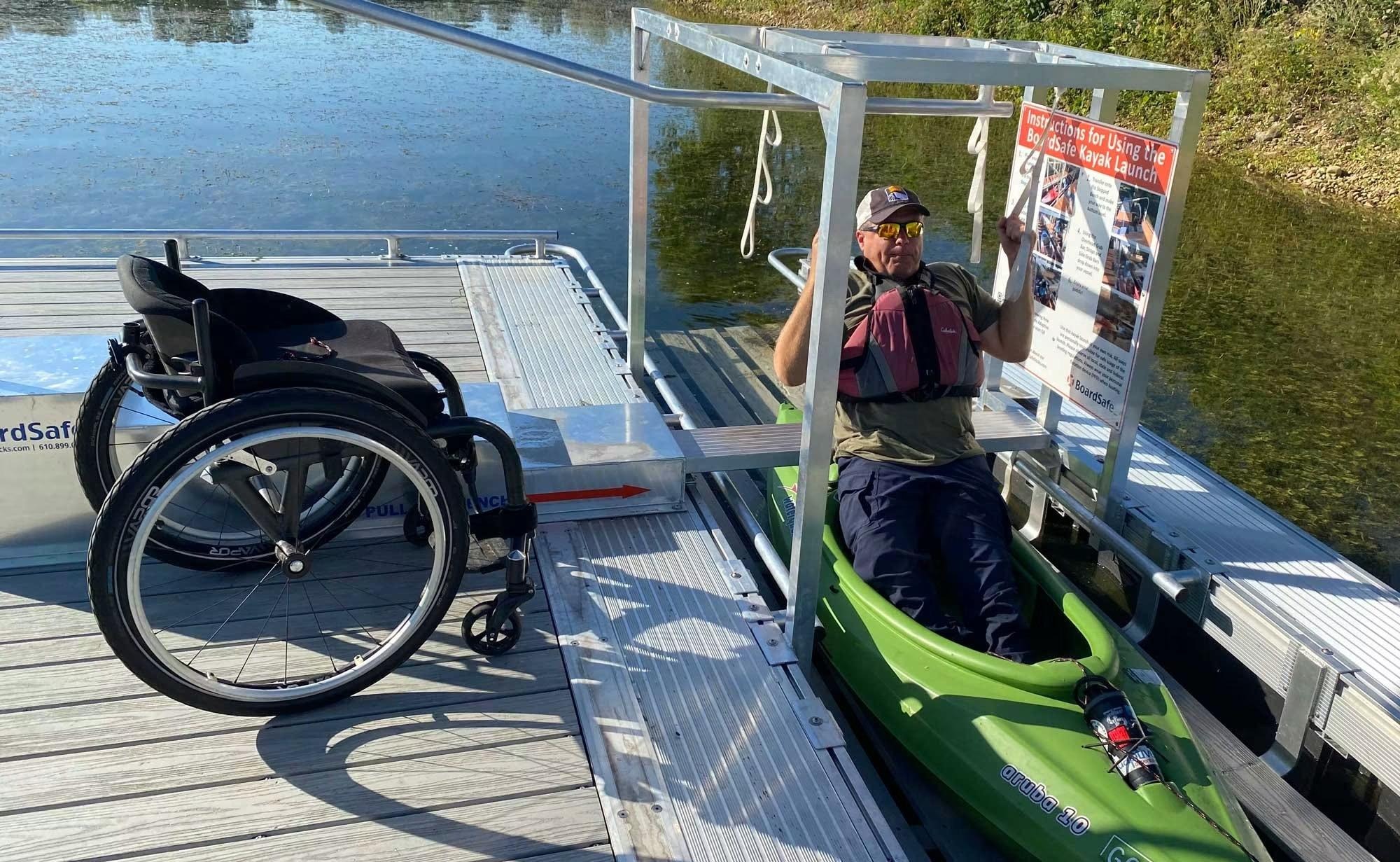 Bill Bogdan, disability advocate demos BoardSafe's Kayak Launch Independently for the first time